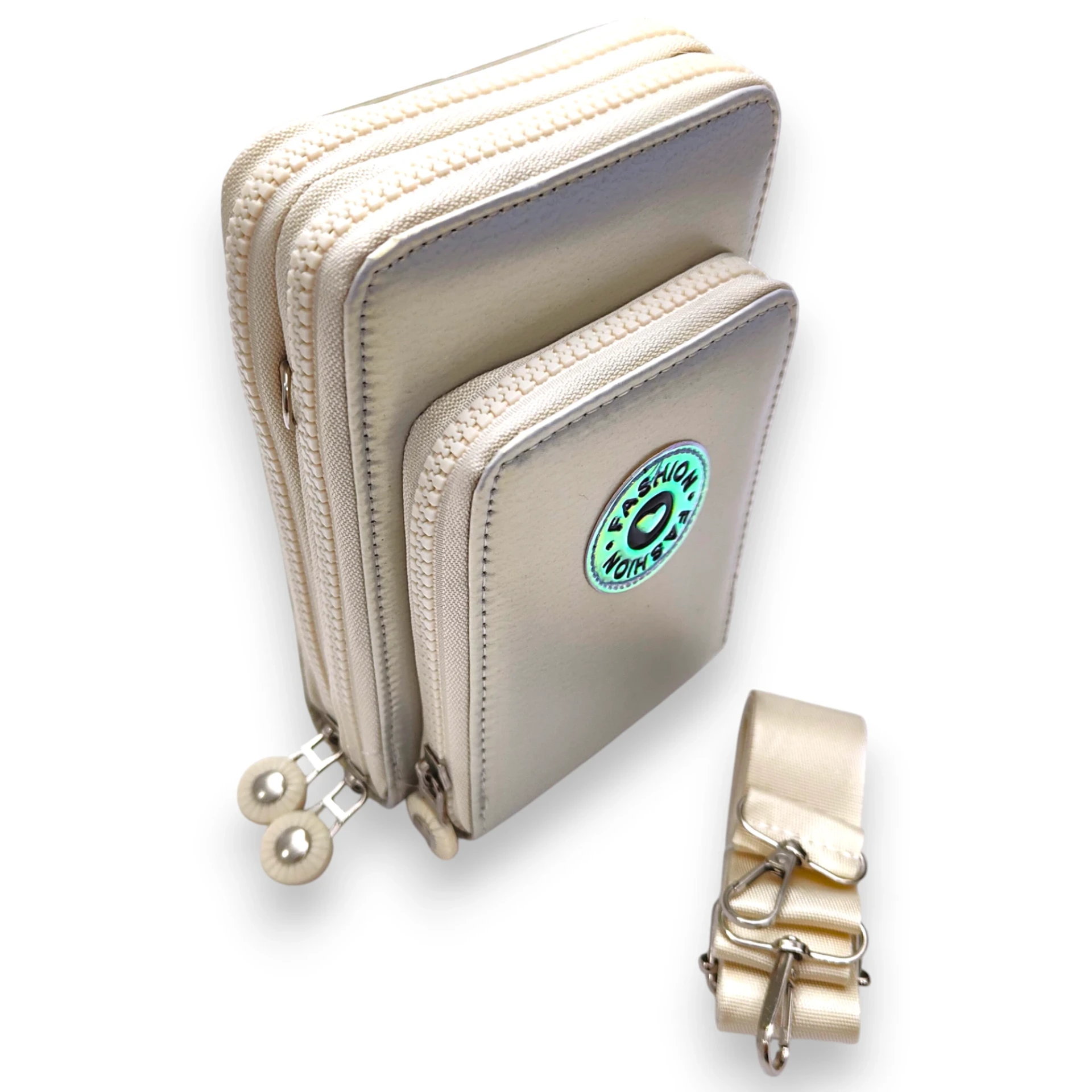 [BAN394852] Bandolera Porta Celular Triple Cierre (Nude)