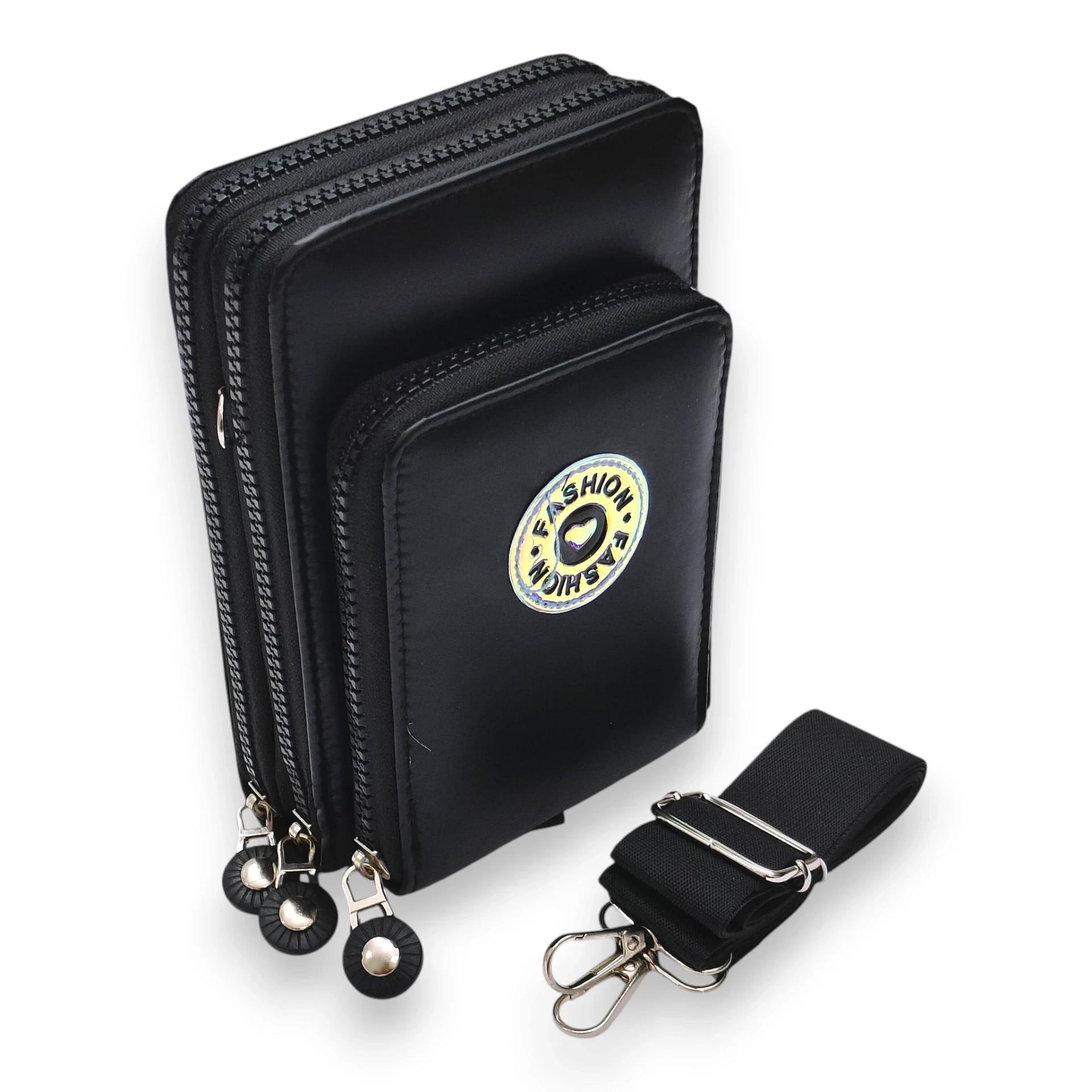 [BAN394853] Bandolera Porta Celular Triple Cierre (Clásico Noir)