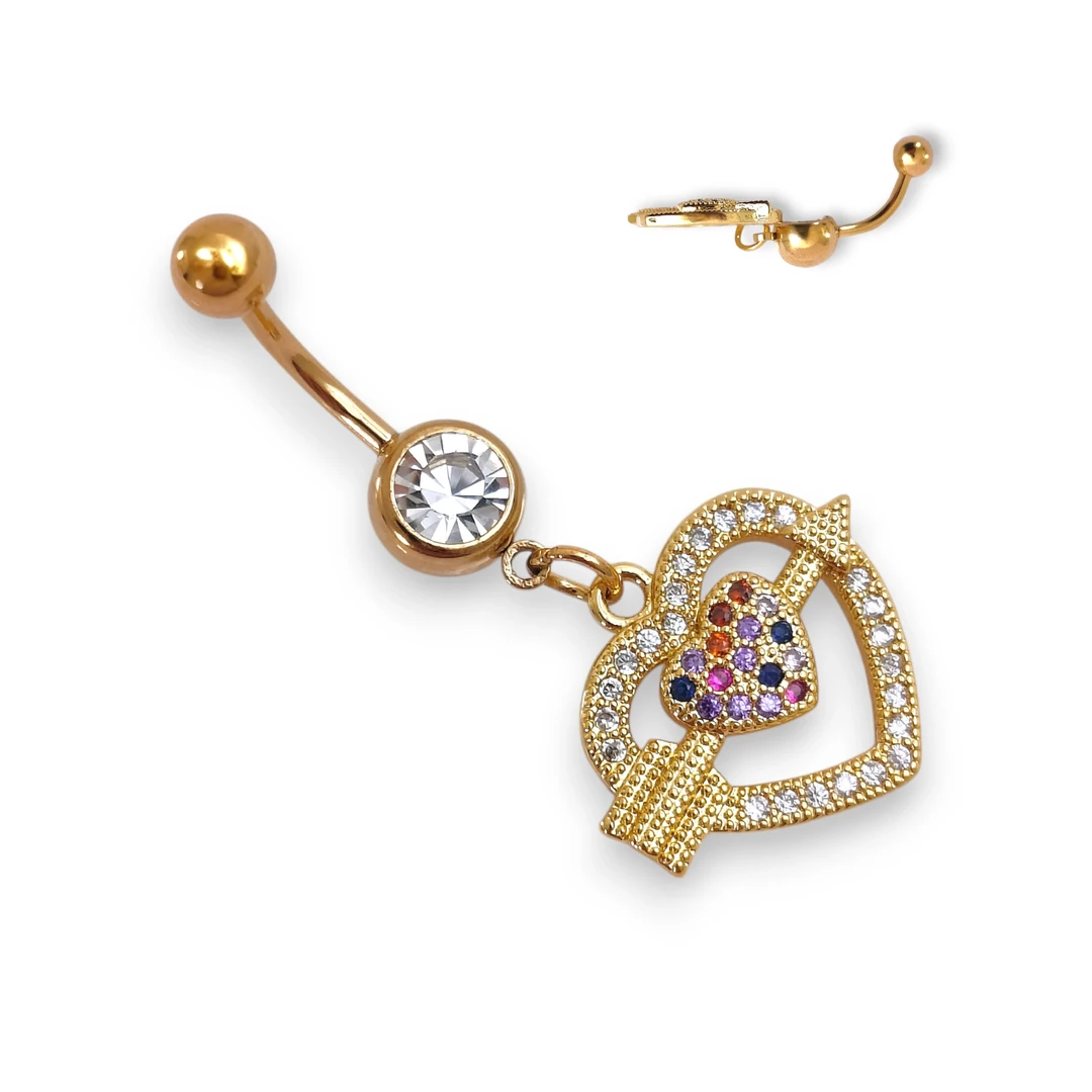 [PIE785932] Piercing Ombligo Corazón Doble Dorado