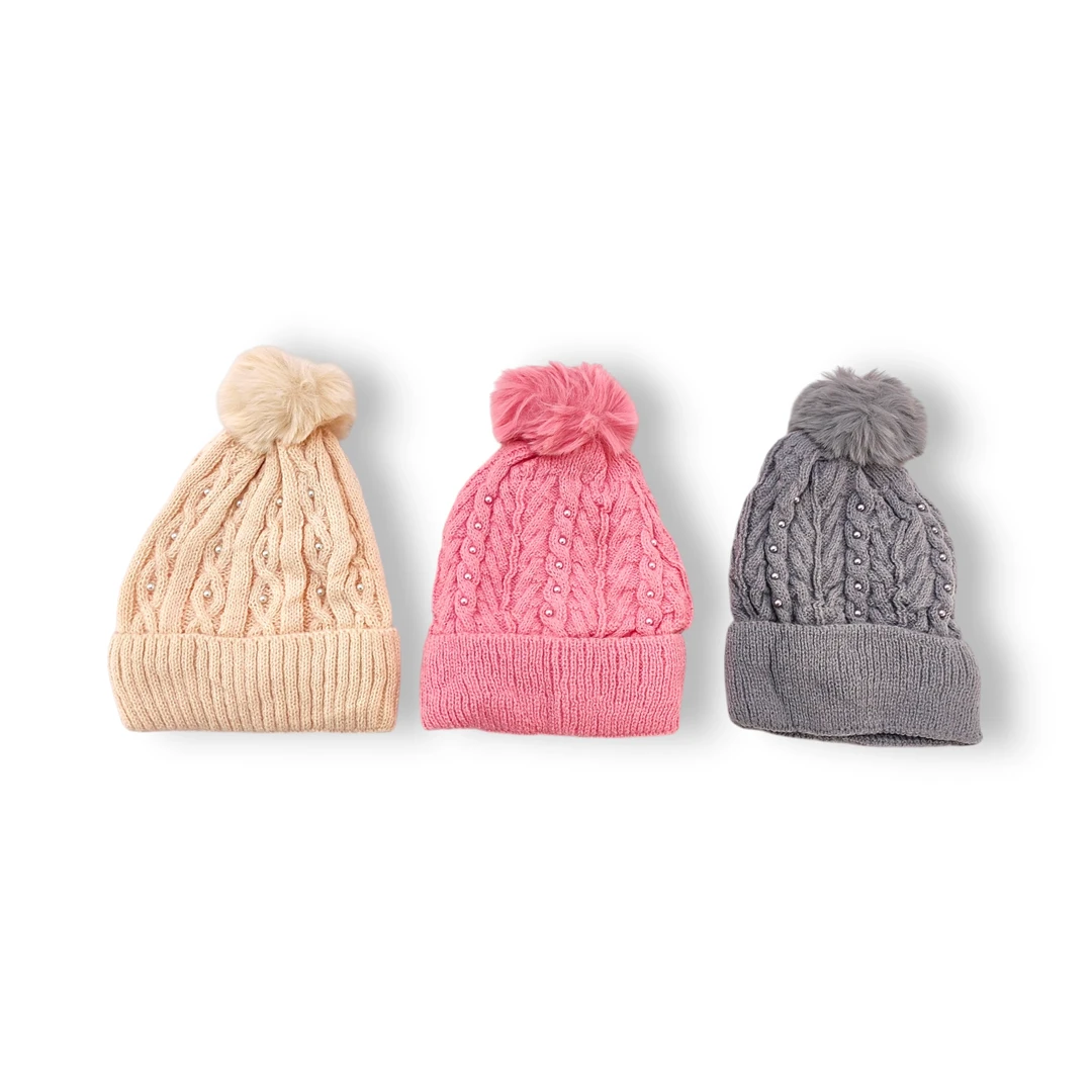 [GOR291243] Gorro Tejido Pompon Y Perlas