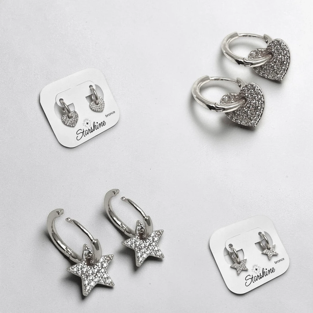 [ARO5729A1] Aros Corazón Y Estrella Brillo 