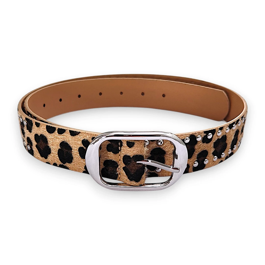 Cinto Leopard Tachas Beige