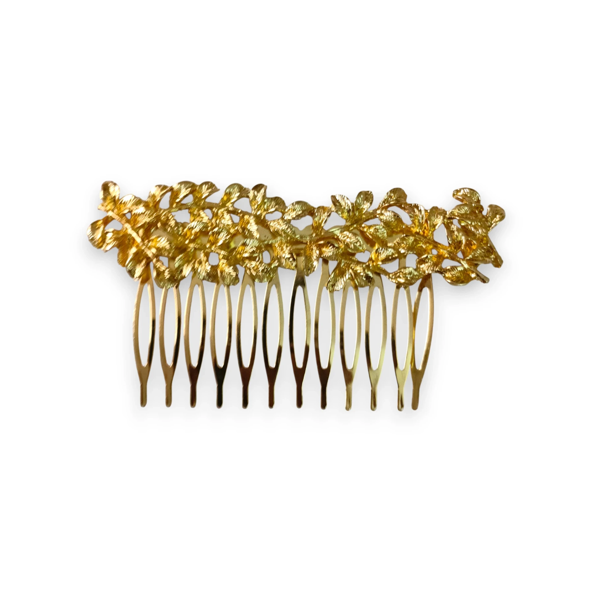 [pe0000020] Peineta Hojas Botánica Fina (Dorado)