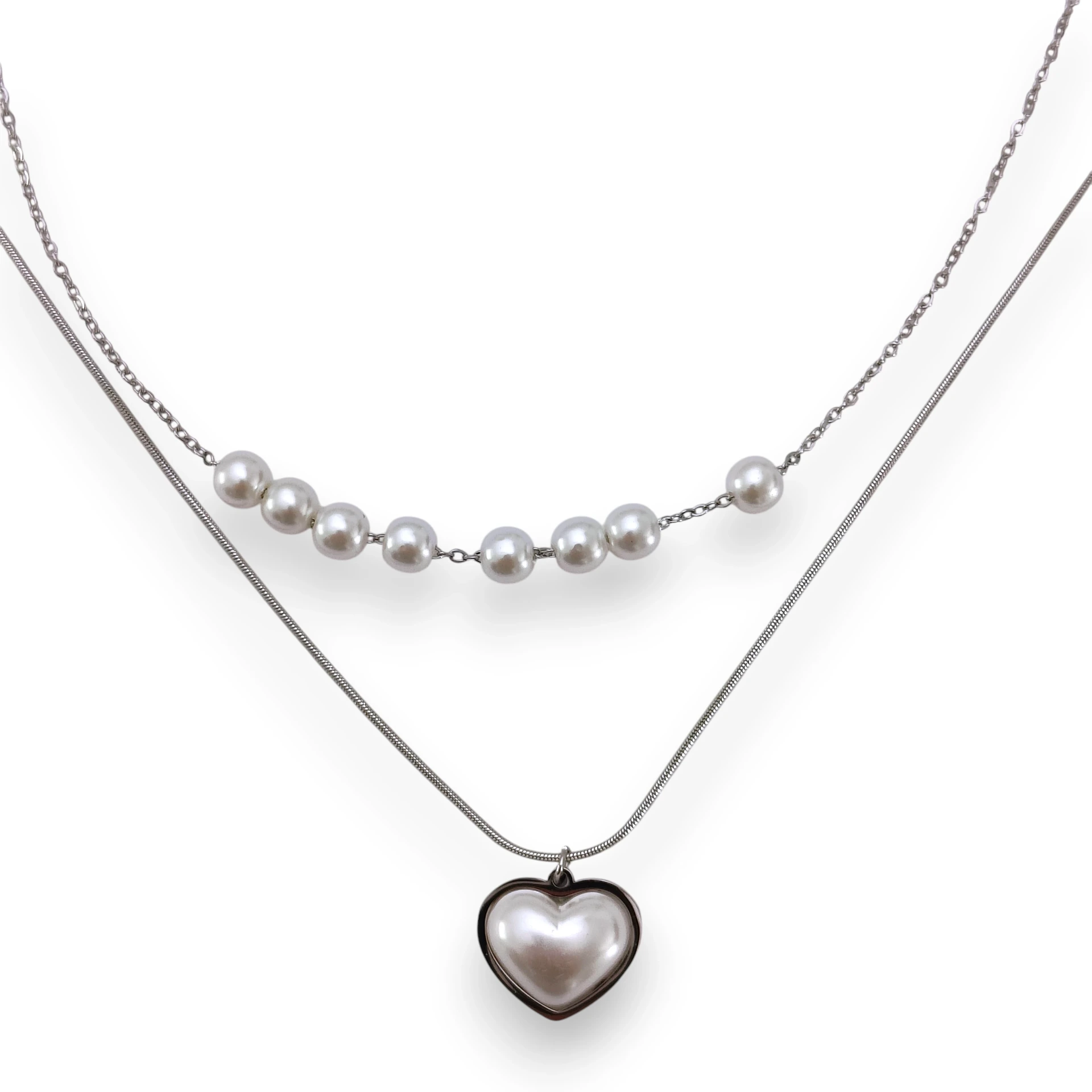 [COL742819] Collar Doble Corazón y Perlas